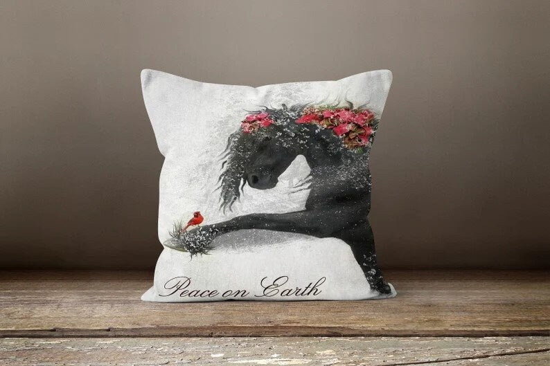 Black Horse Digital Print Cushion Cover