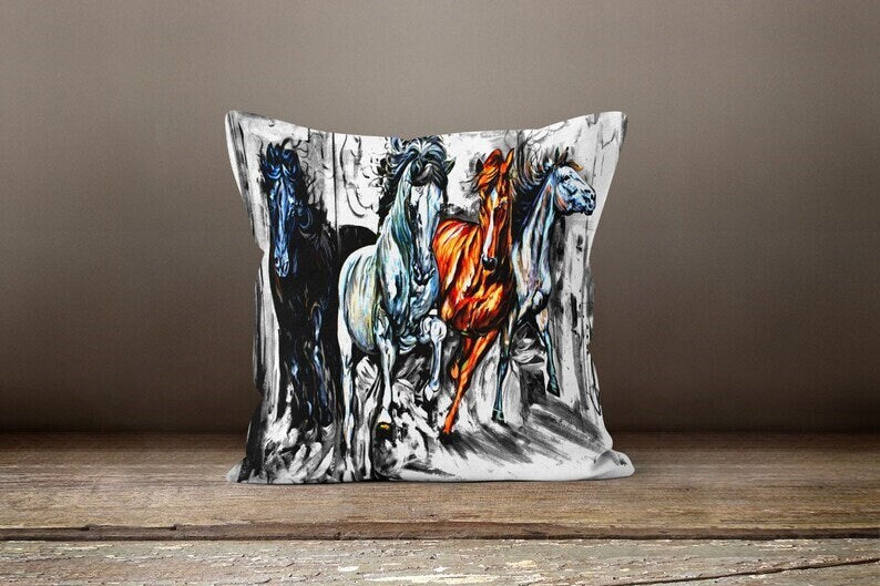 Black Horse Digital Print Cushion Cover