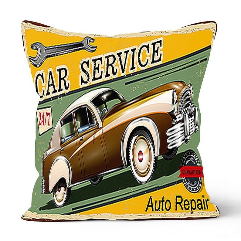 Retro Car Museum, Classic Auto, Nostalgic Garage Cushion Cover