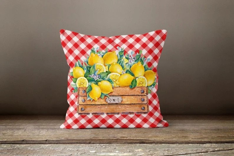 Sunny Stripes, Rustic, Vintage Lemon Crate Cushion Cover