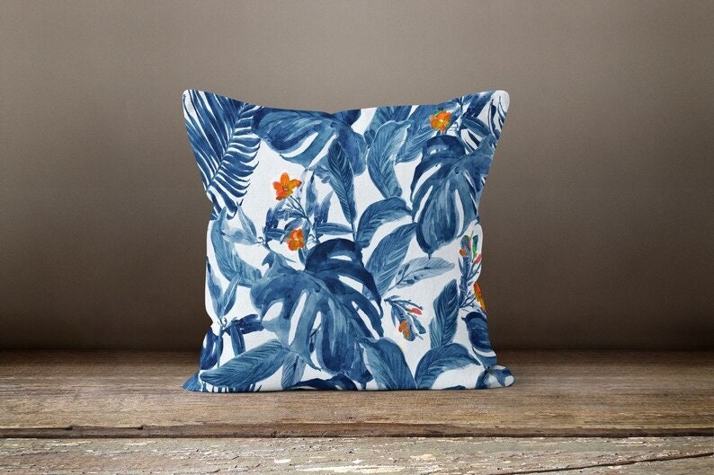 Paint Effect Plants Blue Flower Cushion Cover