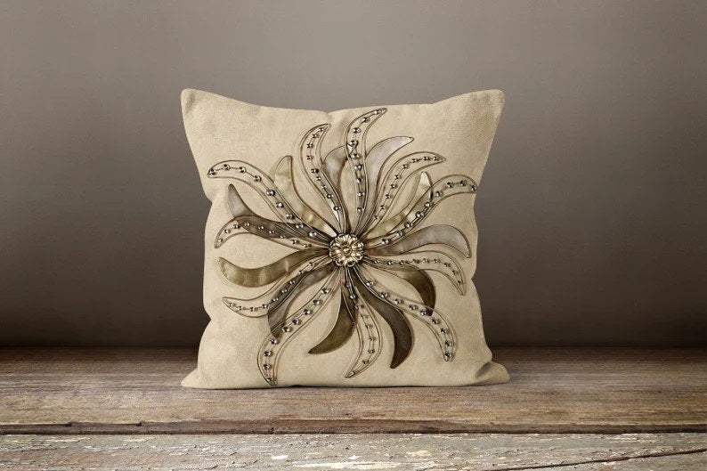 Beige Floral Decorative Cushion Cover