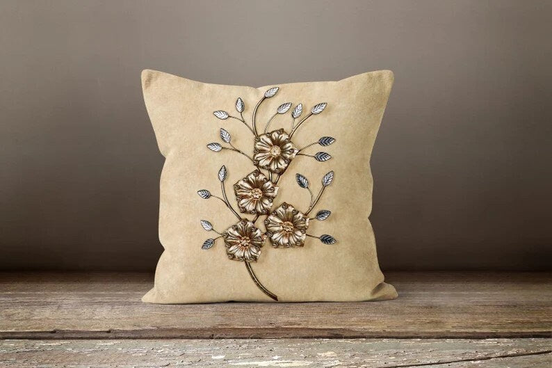 Beige Floral Decorative Cushion Cover