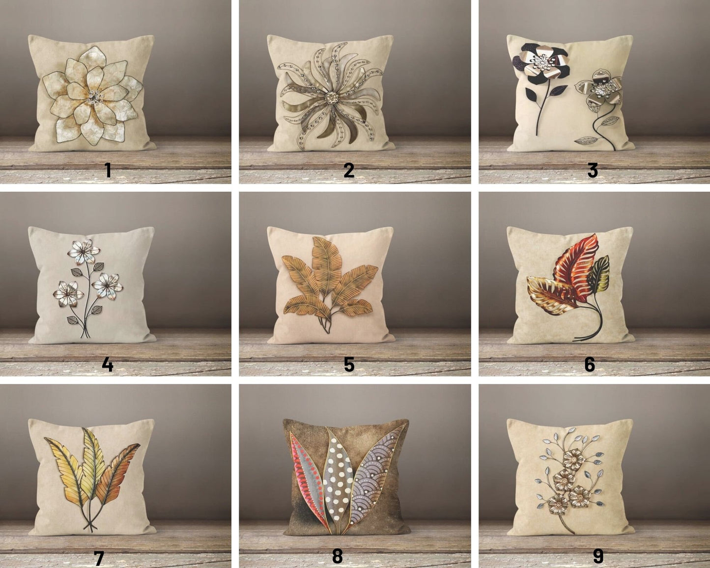 Beige Floral Decorative Cushion Cover