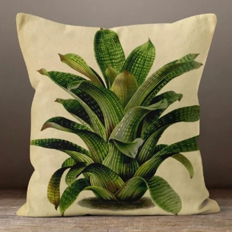 Tropical Palm, Elephant Ear Leaf, Aloe Vera Cushion Cover