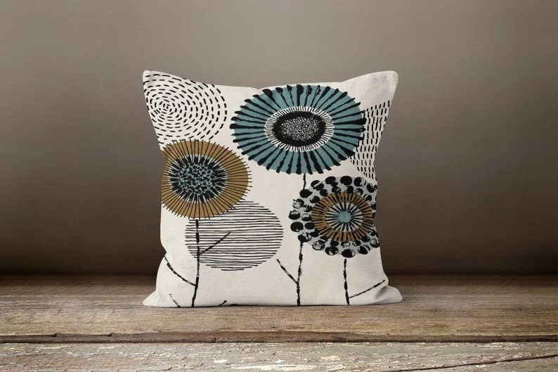 Dandelion Drawing Abstract Modern Silhouette Cushion Cover