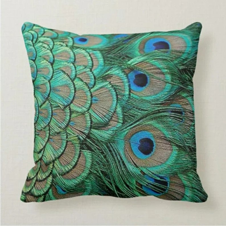 Peacock Print Cushion Cover with Peacock Feather Pattern