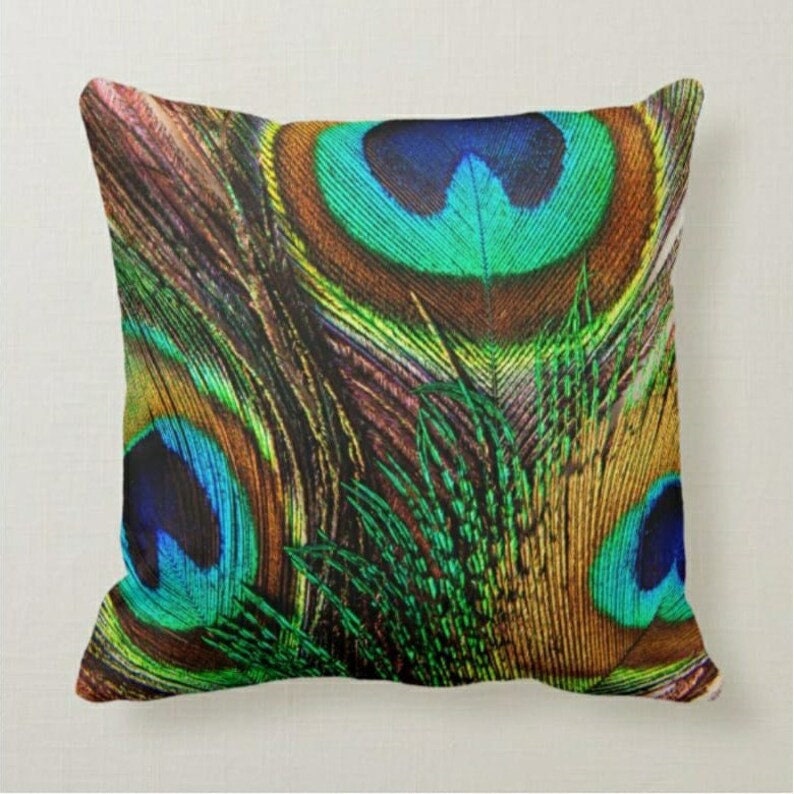 Peacock Print Cushion Cover with Peacock Feather Pattern