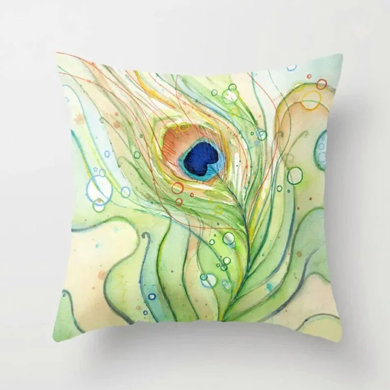 Tropical Blue and Green Peacock Decorative Cushion Cover