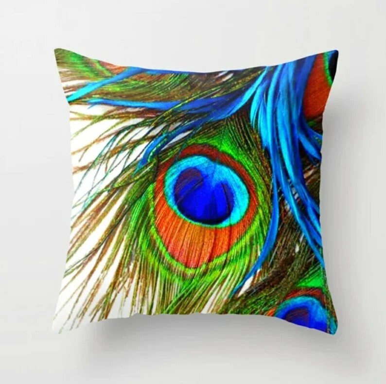 Tropical Blue and Green Peacock Decorative Cushion Cover