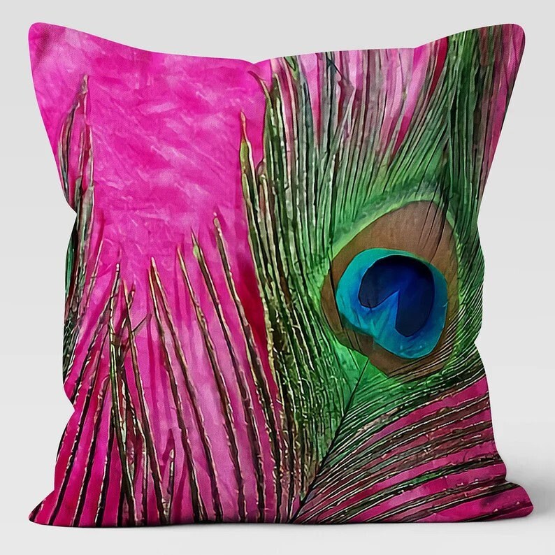 Tropical Blue and Green Peacock Decorative Cushion Cover