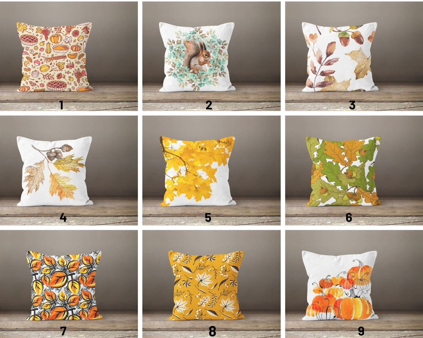Yellow Leaves and Orange Pumpkin Fall Autumn Cushion Cover