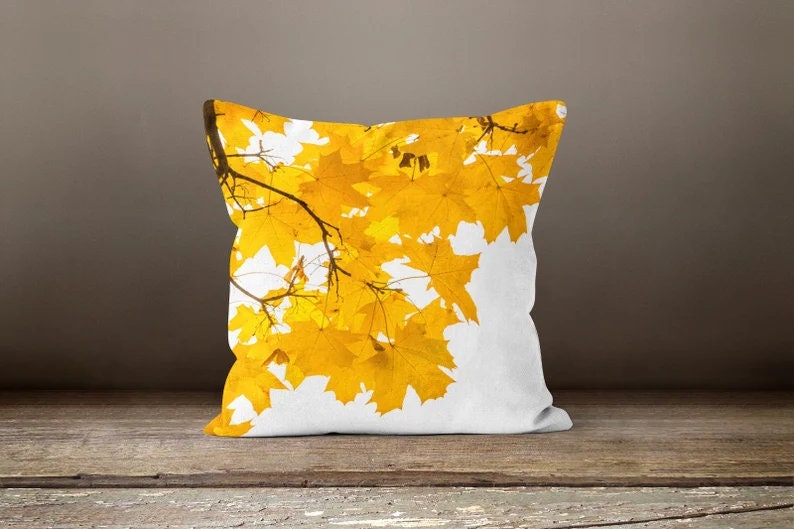 Yellow Leaves and Orange Pumpkin Fall Autumn Cushion Cover