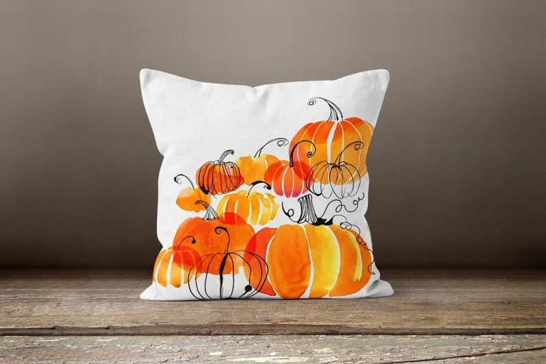 Yellow Leaves and Orange Pumpkin Fall Autumn Cushion Cover