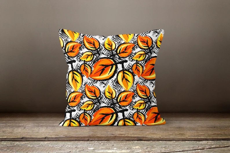 Yellow Leaves and Orange Pumpkin Fall Autumn Cushion Cover