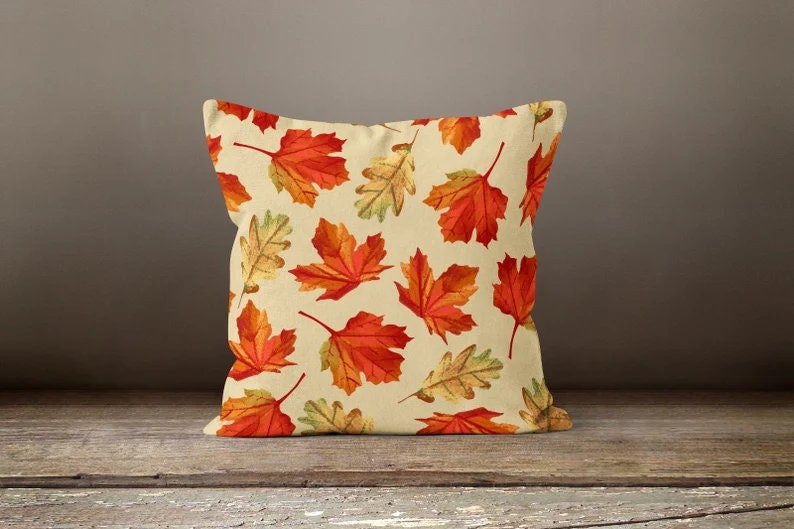 Fall Autumn Orange Yellow Dry Leaves Cushion Cover