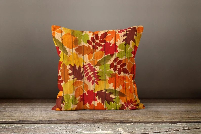 Fall Autumn Orange Yellow Dry Leaves Cushion Cover
