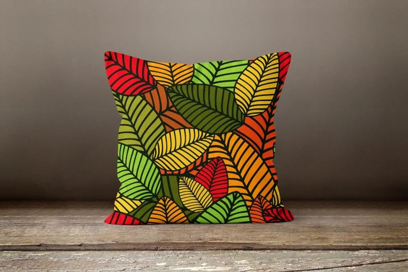 Fall Autumn Orange Yellow Dry Leaves Cushion Cover