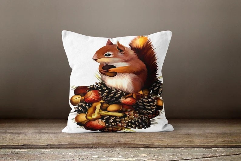 Squirrel Acorn Autumn and Fall Inspired Cushion Cover