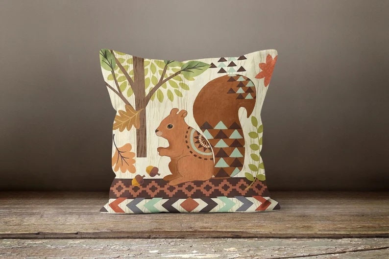 Squirrel Acorn Autumn and Fall Inspired Cushion Cover