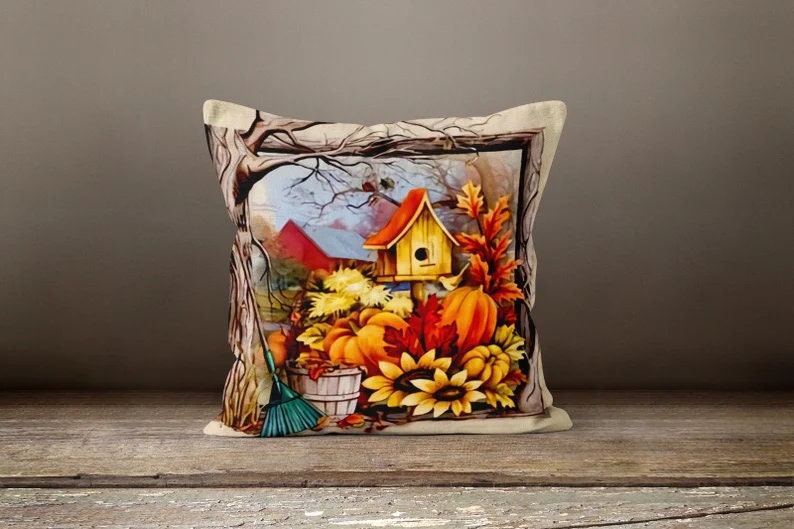 Acorns, Fall Leaves Cushion Cover, Elegant Autumn Farmhouse Decor
