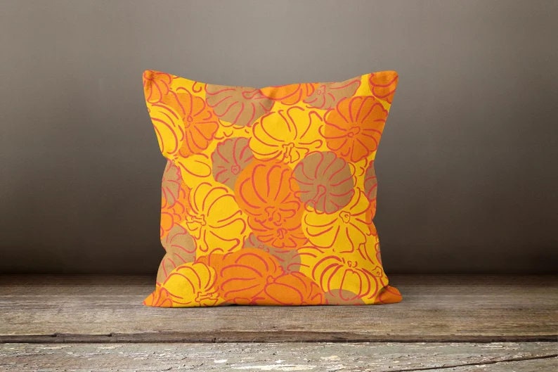 Pumpkin Orange Leaves Autumn Cushion Cover