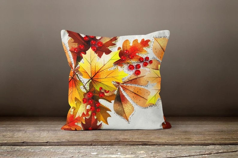 Pumpkin Orange Leaves Autumn Cushion Cover