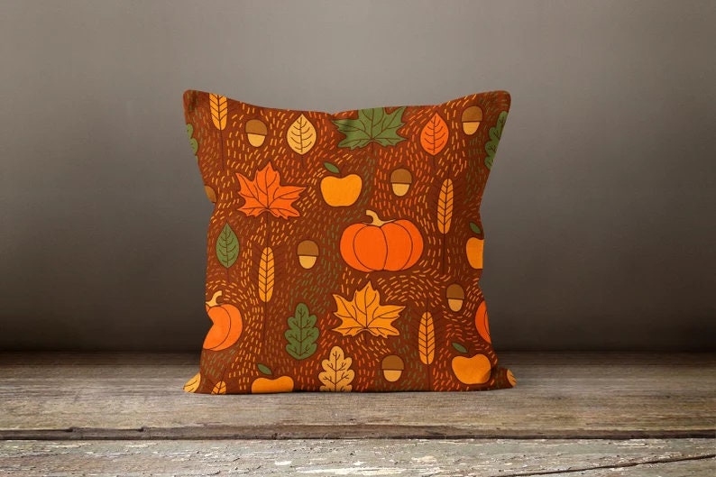 Pumpkin Orange Leaves Autumn Cushion Cover
