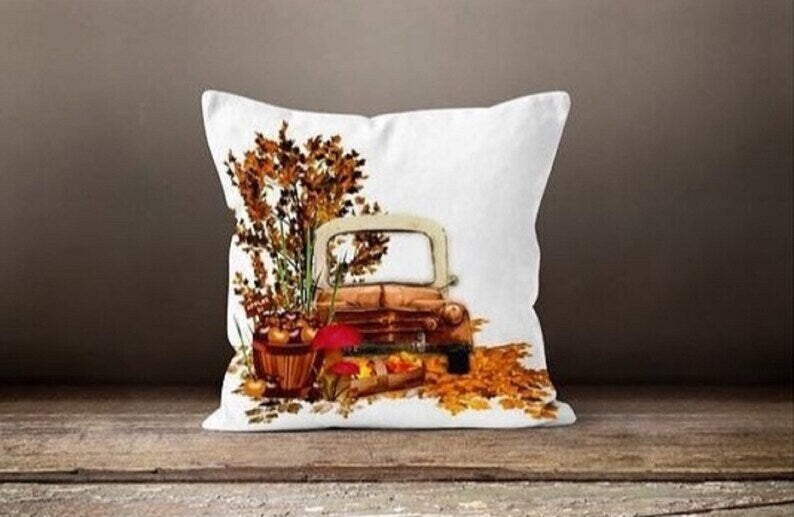 Autumn Gate and Pumpkins Cushion Cover, Rustic Fall Accent