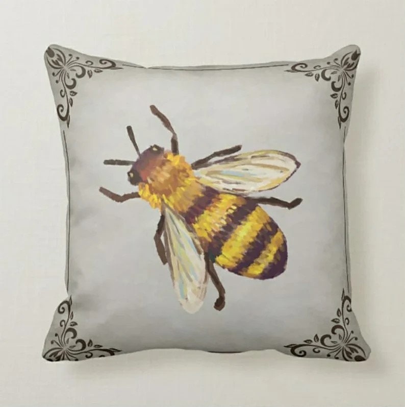 Cute Bee Pattern Yellow and Black Queen Bee Cushion Cover