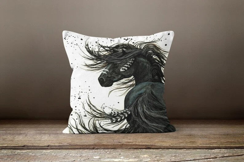 Black Horse Digital Print Cushion Cover