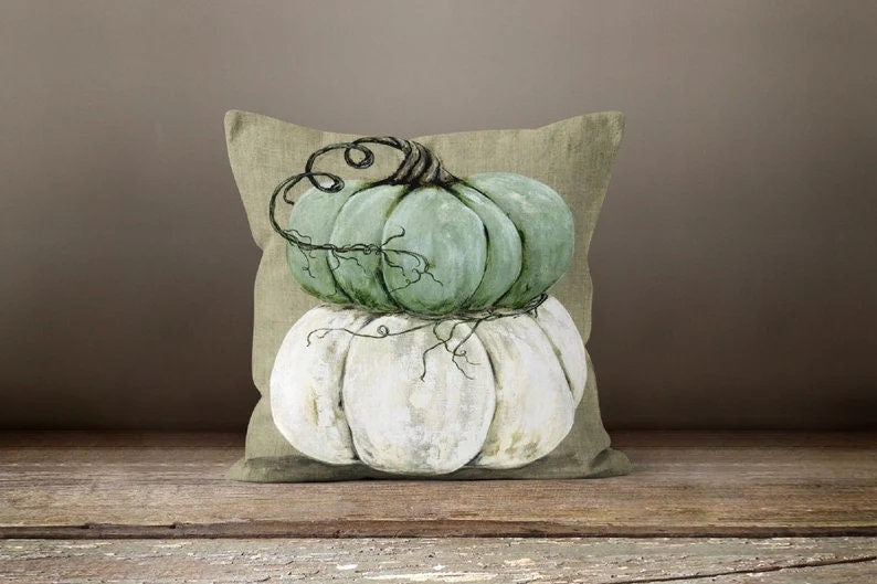 Autumn Dry Leaves and Pumpkins Wreath Design Cushion Cover