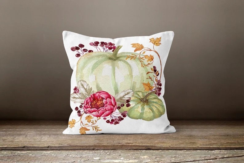 Autumn Dry Leaves and Pumpkins Wreath Design Cushion Cover