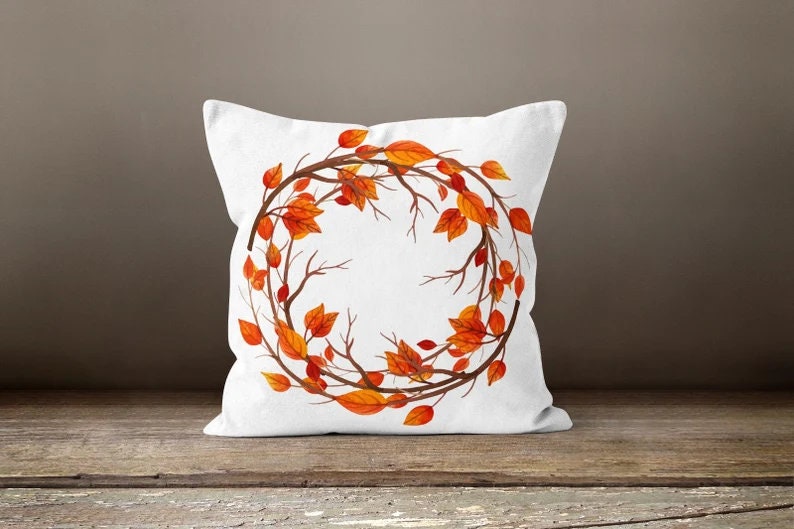 Fall Wreath Autumn Dry Leaves Throw Cushion Cover