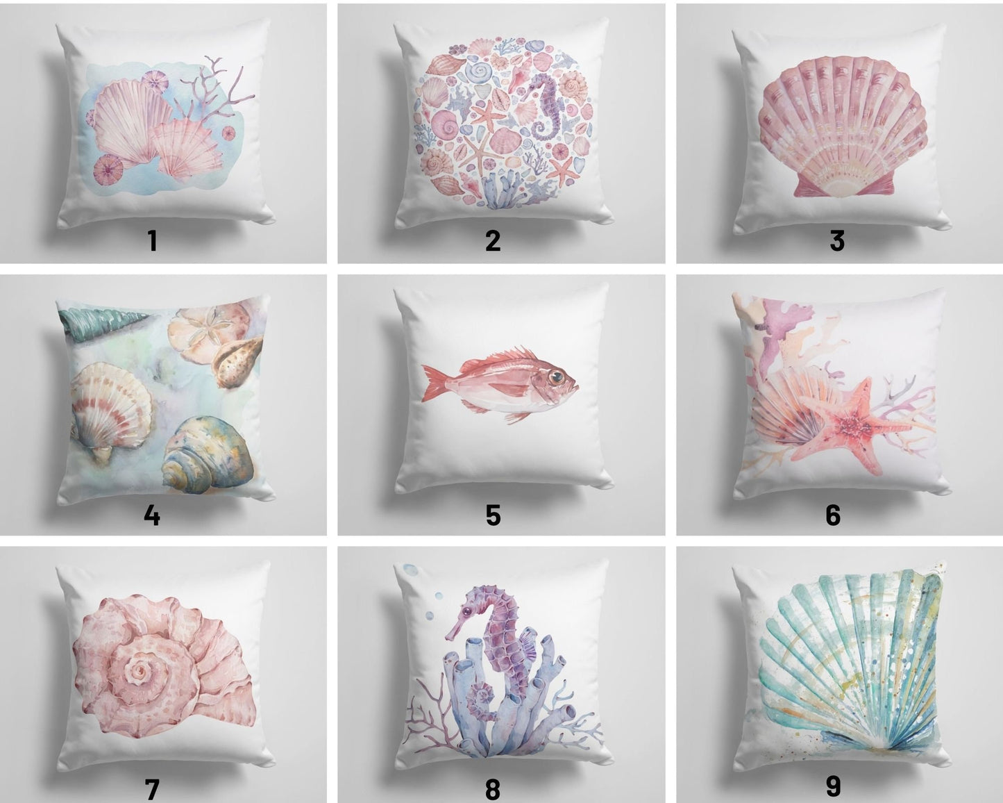Oyster Seahorse Seashell Nautical Beach House Cushion Cover