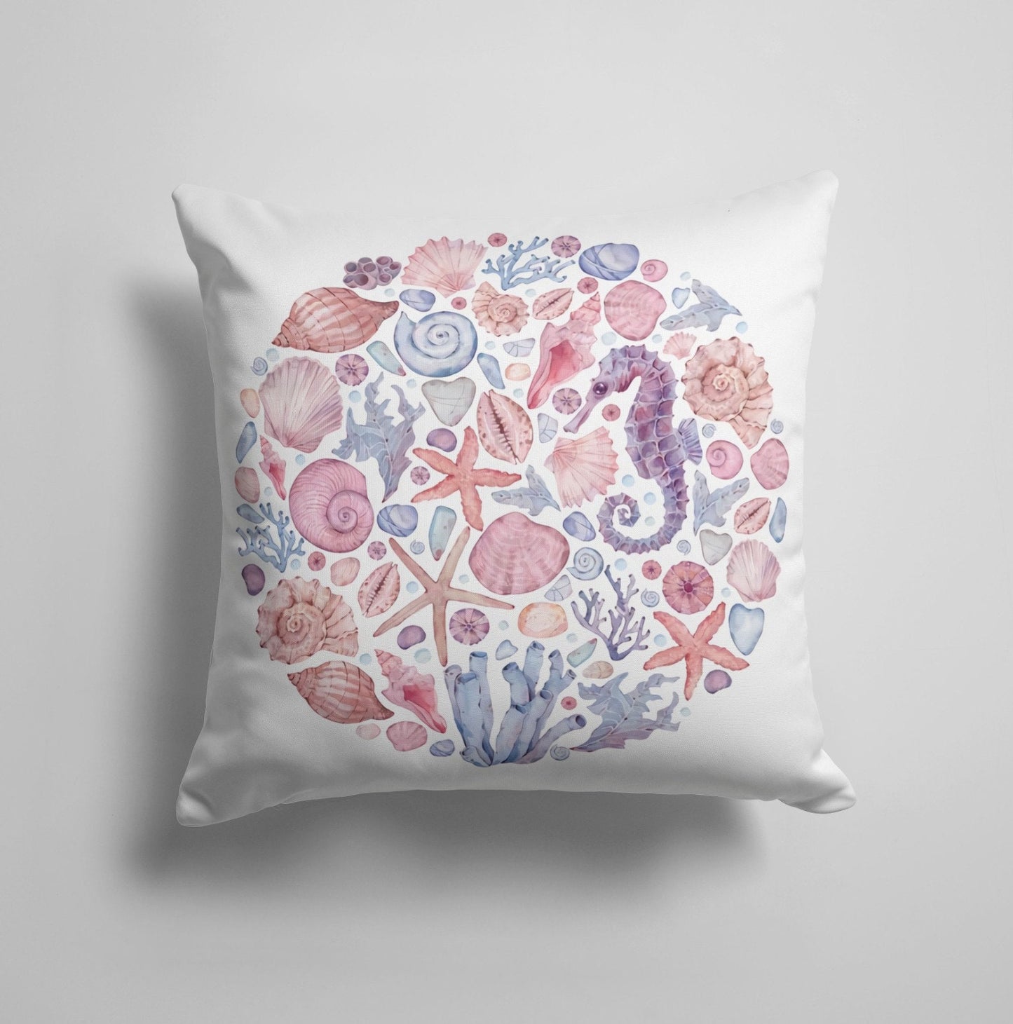 Oyster Seahorse Seashell Nautical Beach House Cushion Cover