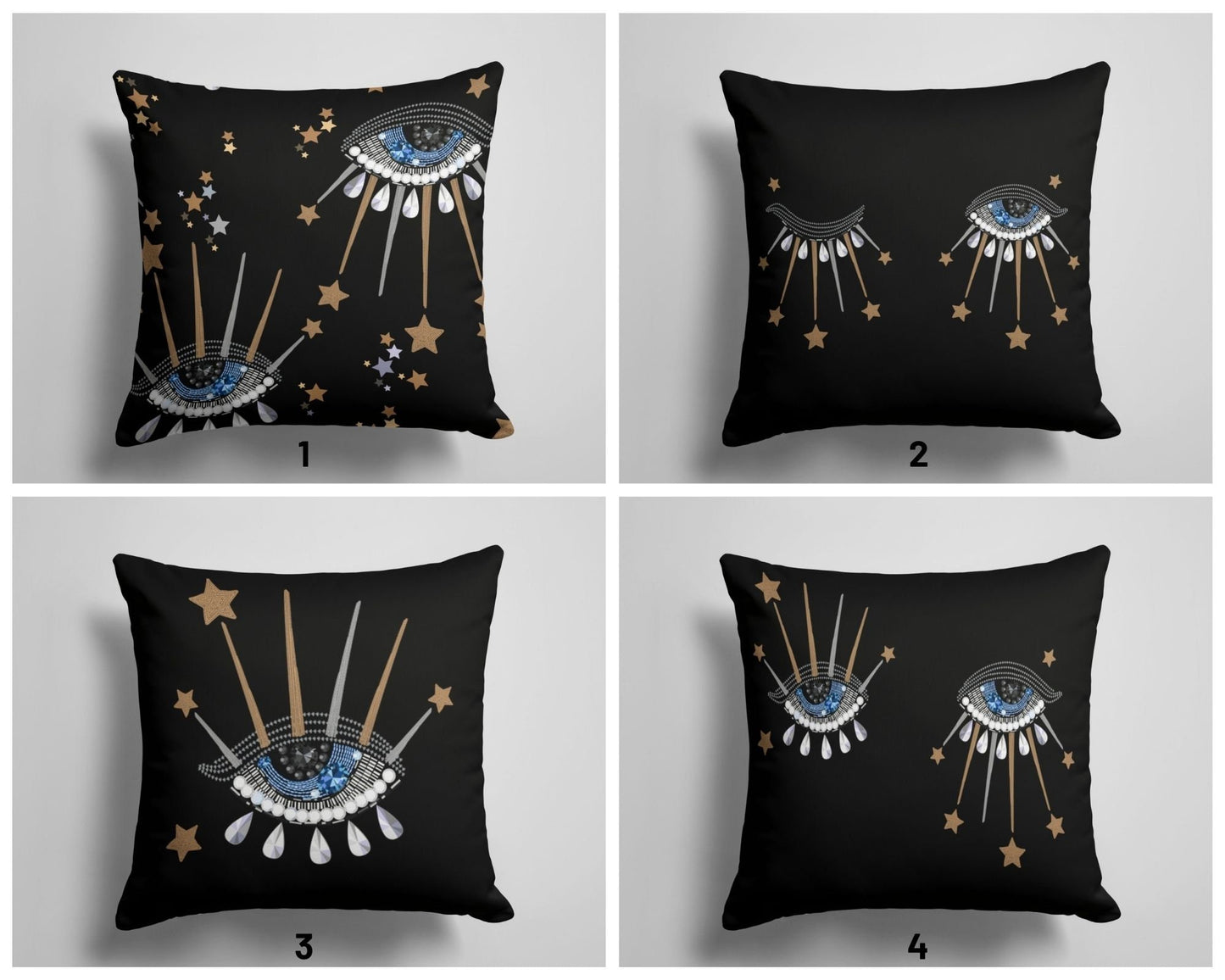Blue Black Evil Eye Good Luck Cushion Cover