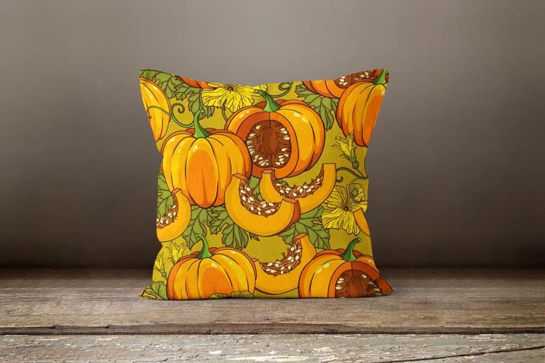 Autumn Dry Leaves & Pumpkin Cushion Covers
