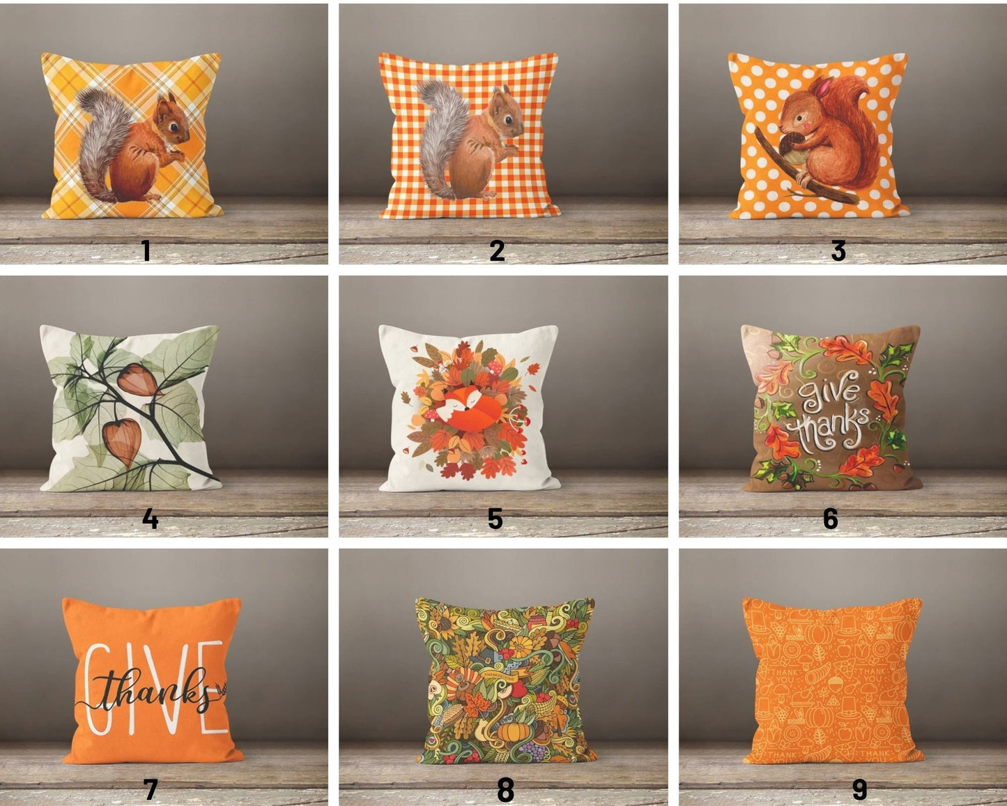 Squirrel and Terracotta Plaid Autumn Inspired Cushion Cover