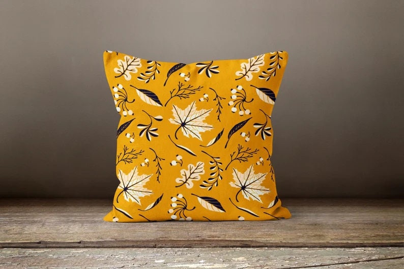 Yellow Leaves and Orange Pumpkin Fall Autumn Cushion Cover