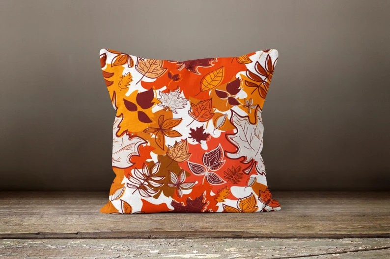 Fall Autumn Orange Yellow Dry Leaves Cushion Cover