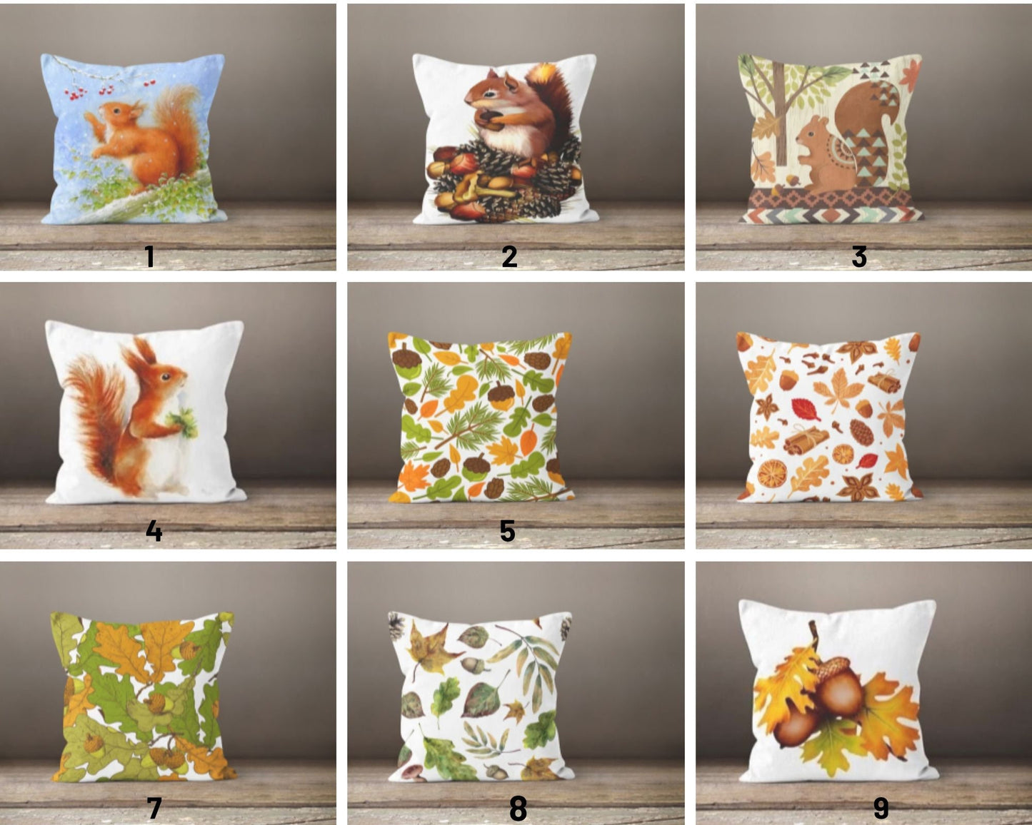 Squirrel Acorn Autumn and Fall Inspired Cushion Cover