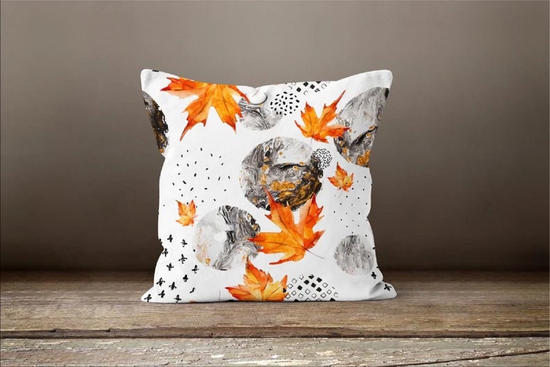 Acorns, Fall Leaves Cushion Cover, Elegant Autumn Farmhouse Decor