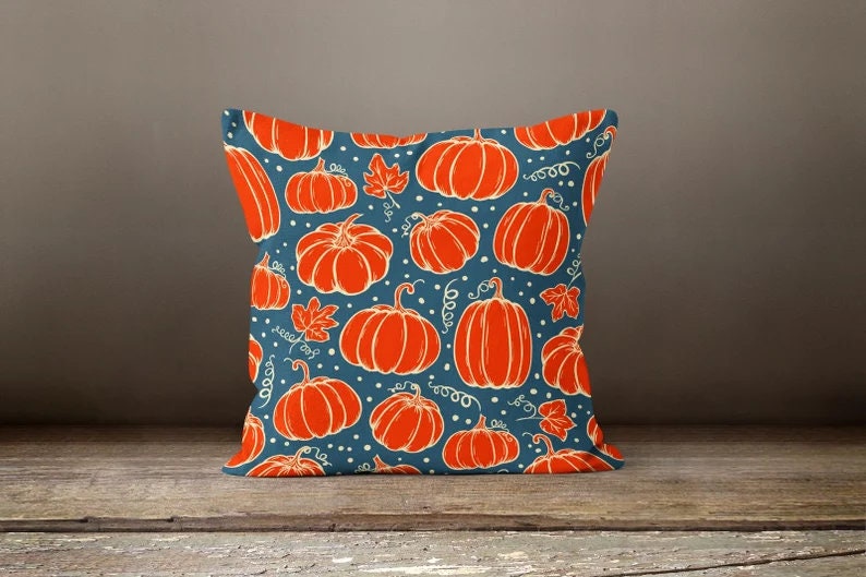 Pumpkin Orange Leaves Autumn Cushion Cover