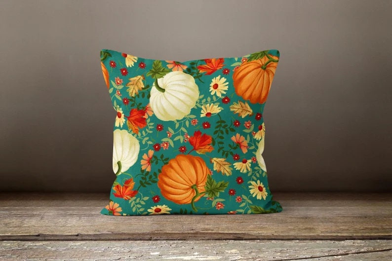 Pumpkin Orange Leaves Autumn Cushion Cover