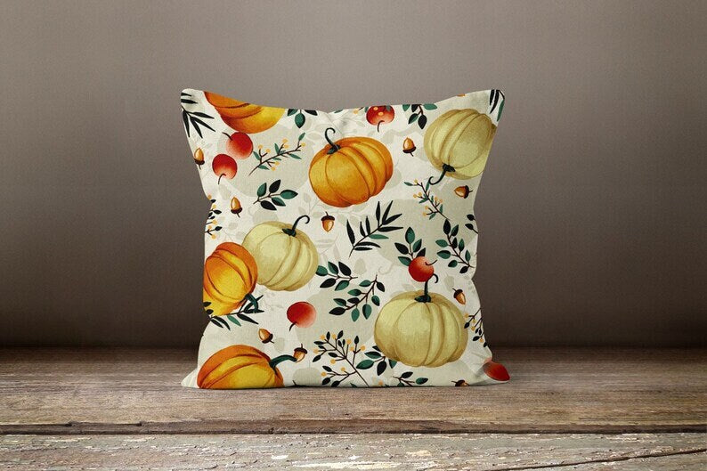 Autumn Gate and Pumpkins Cushion Cover, Rustic Fall Accent