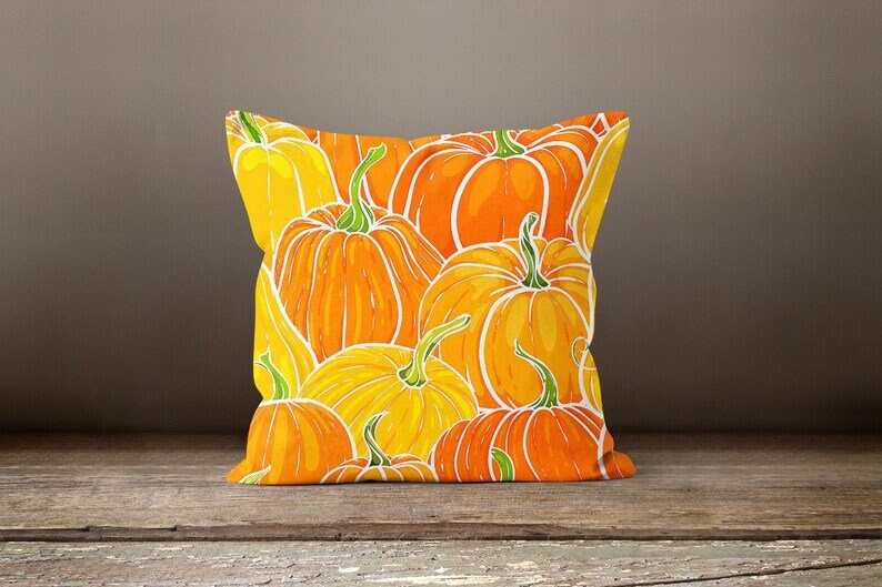 Autumn Gate and Pumpkins Cushion Cover, Rustic Fall Accent