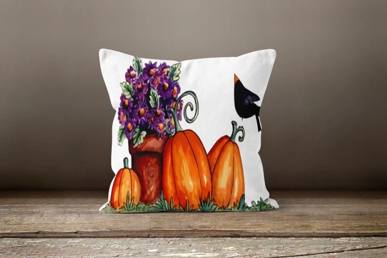 Autumn Gate and Pumpkins Cushion Cover, Rustic Fall Accent