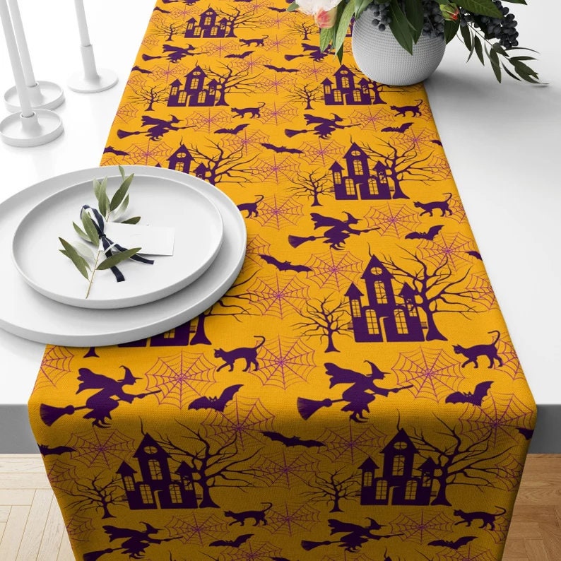 Halloween Table Runner with Pumpkin Decoration