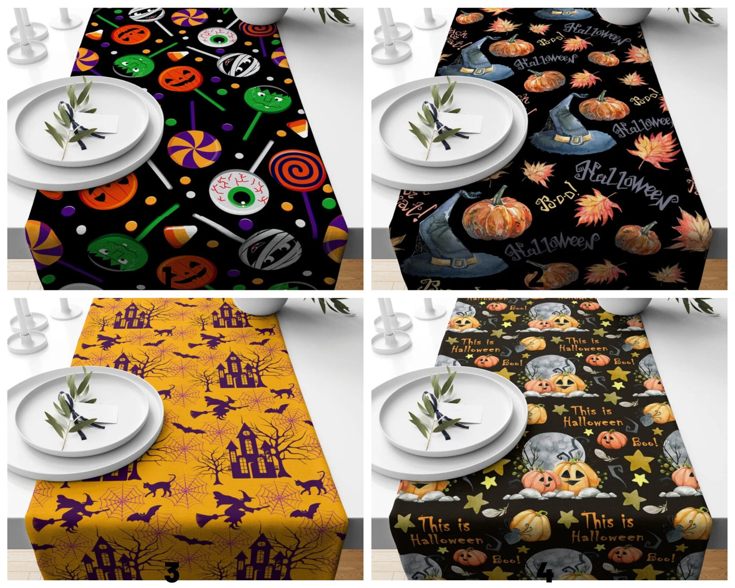 Halloween Table Runner with Pumpkin Decoration